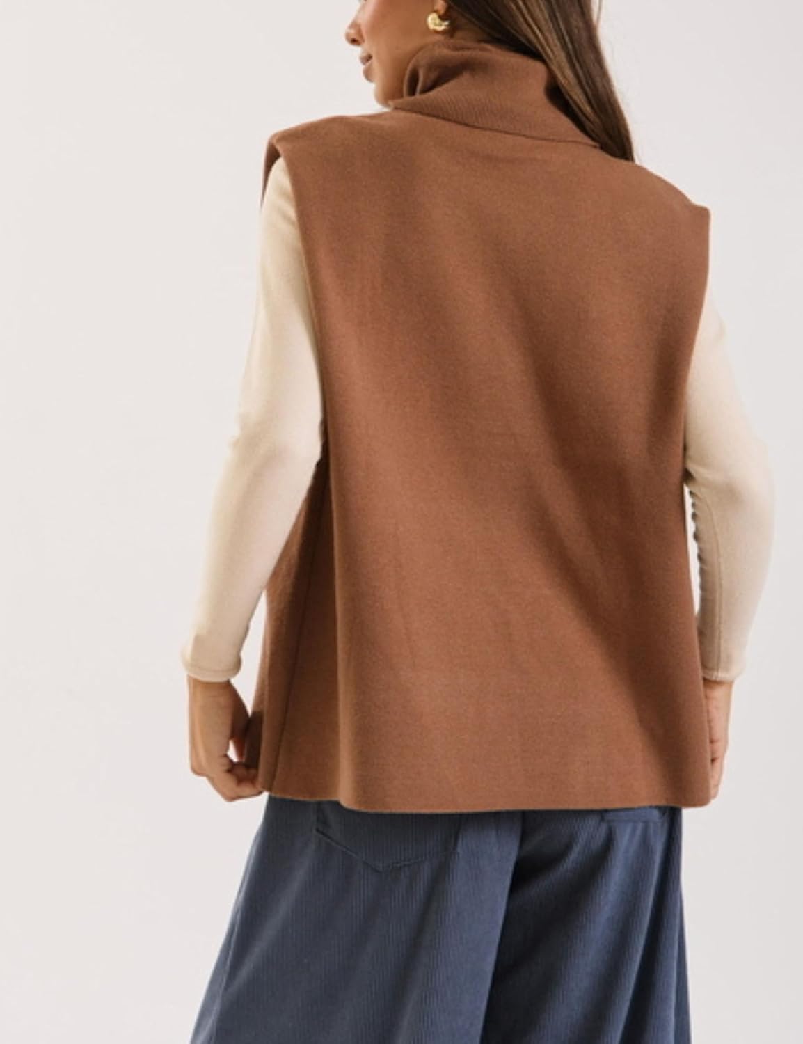 Zhiyouni Women's Turtle Neck Sweater Vest Sleeveless Split Button Front Wrap Knit Pullover Tank Tops