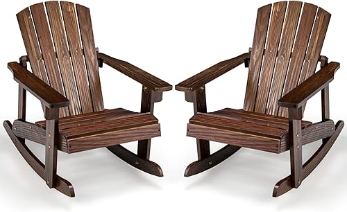 Giantex Juego de 2 mecedoras Adirondack de madera para niños, con asiento de rejilla, pies mecedores suaves, capacidad de peso de 300 libras,