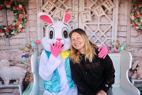 Miniatura 2 de Kate Fondos de fotografía de primavera de 7 x 5 pies con diseño de huevos de colores lindos conejos, fondo fotográfico, pared gris retro, puerta