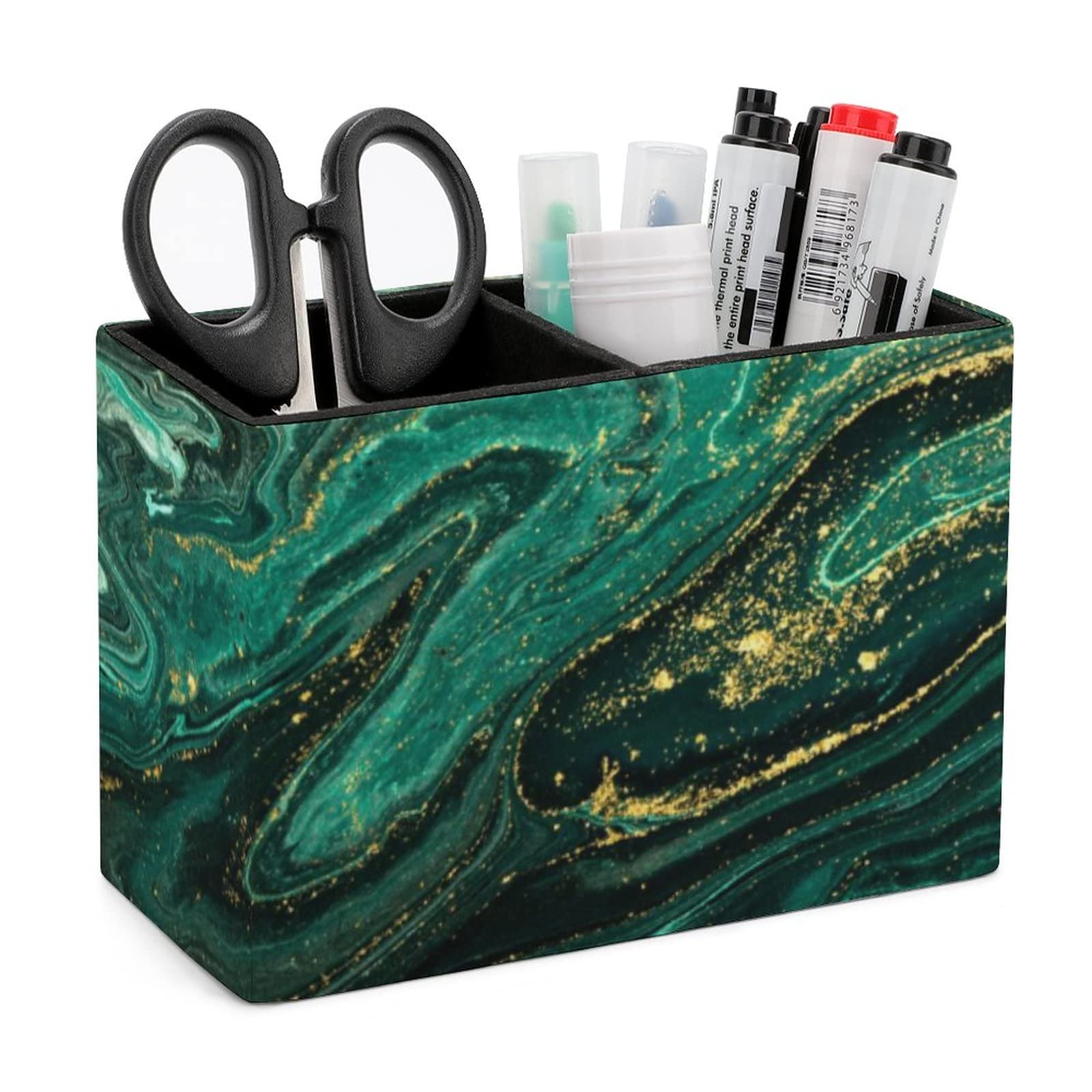 Niapessel Green Marble Pencil Holder For Desk, Pen Holder Storage Desktop Pen Organizer Desk Pencil Organizer Makeup Brush Holder For Office School College Leather