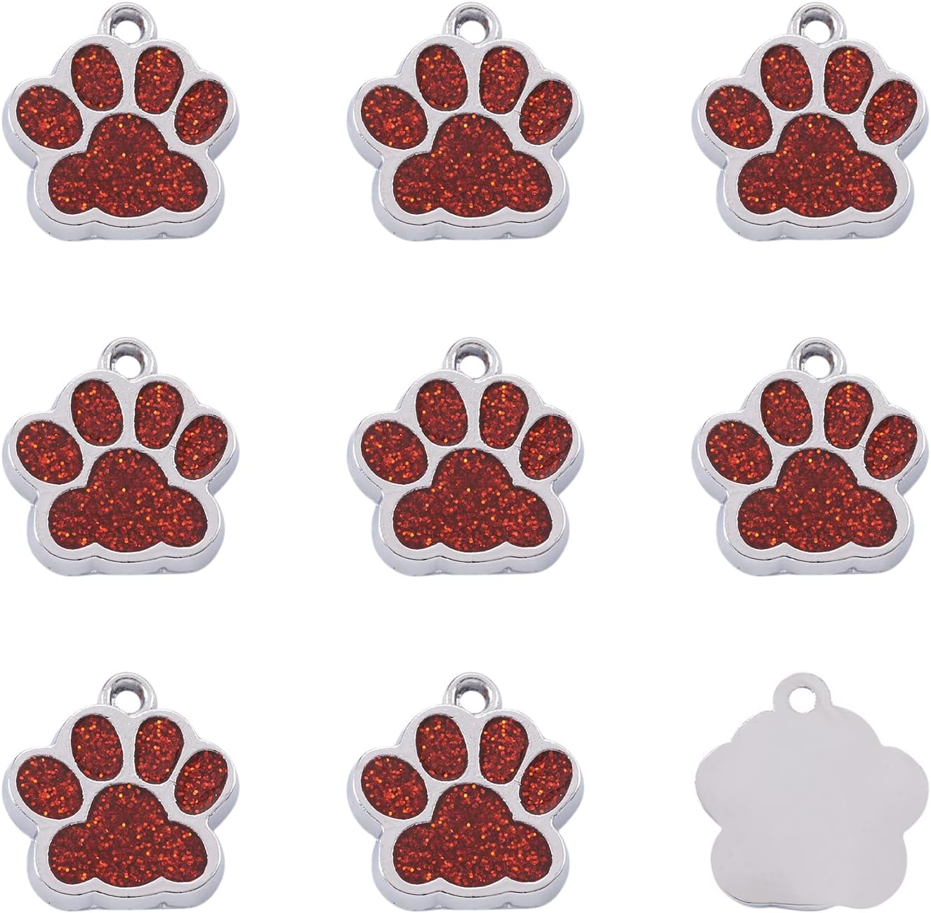 FASHEWELRY Paw Print Pendants Dog Paw Keychain Pendants Animal Glitter Footprint Pendant Glitter Powder Alloy Enamel Cat Dog Pendant for DIY Necklace Bracelet Jewelry