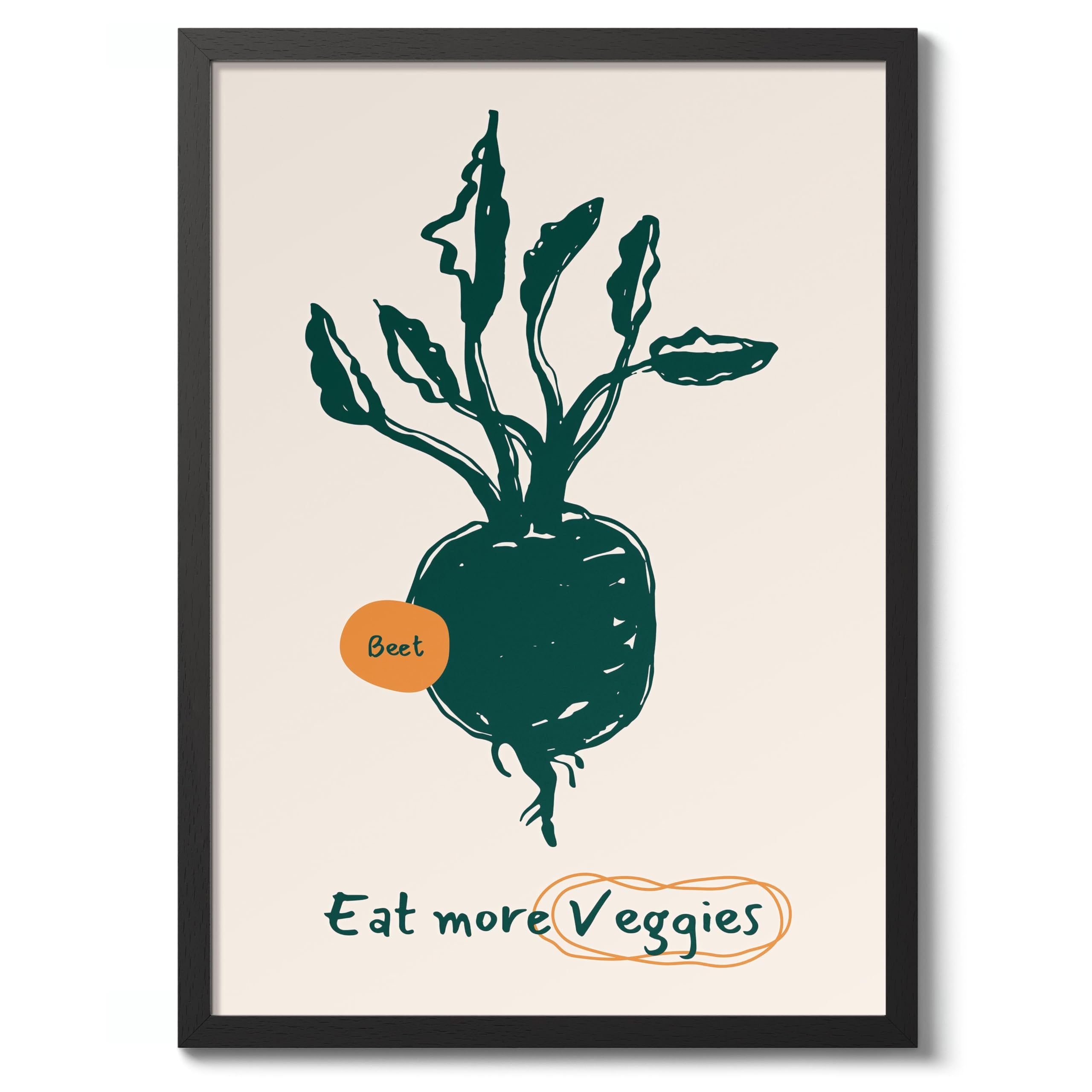 Eat More Veggies Kitchen Poster, Cooking Baking Quotes Prints, Kitchen Line Food Illustration Wall Art, Funny Humour Quotes Home Decor, Archival Matte, A1 (Black Frame) - 84.1x59.4cm