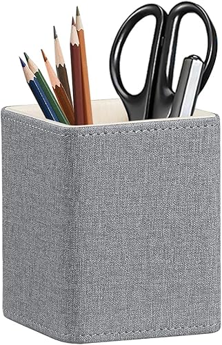 Fanousy Soporte para lápiz para escritorio, organizador de escritorio de cuero, organizador de almacenamiento para rotulador, papelería, brochas de