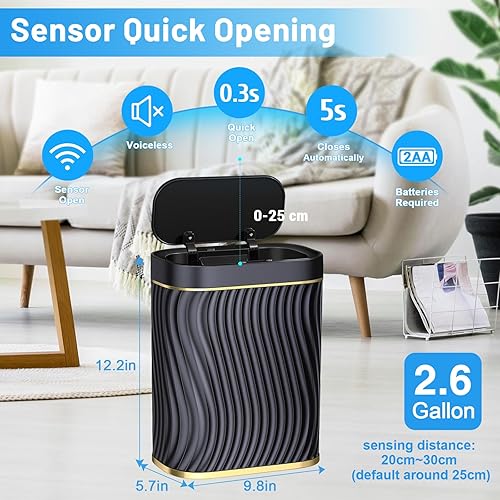 Miniatura 3 de Cubo de basura pequeño para baño con tapa automática sin contacto, bote de basura inteligente de 2.6 galones, contenedor de basura estrecho e