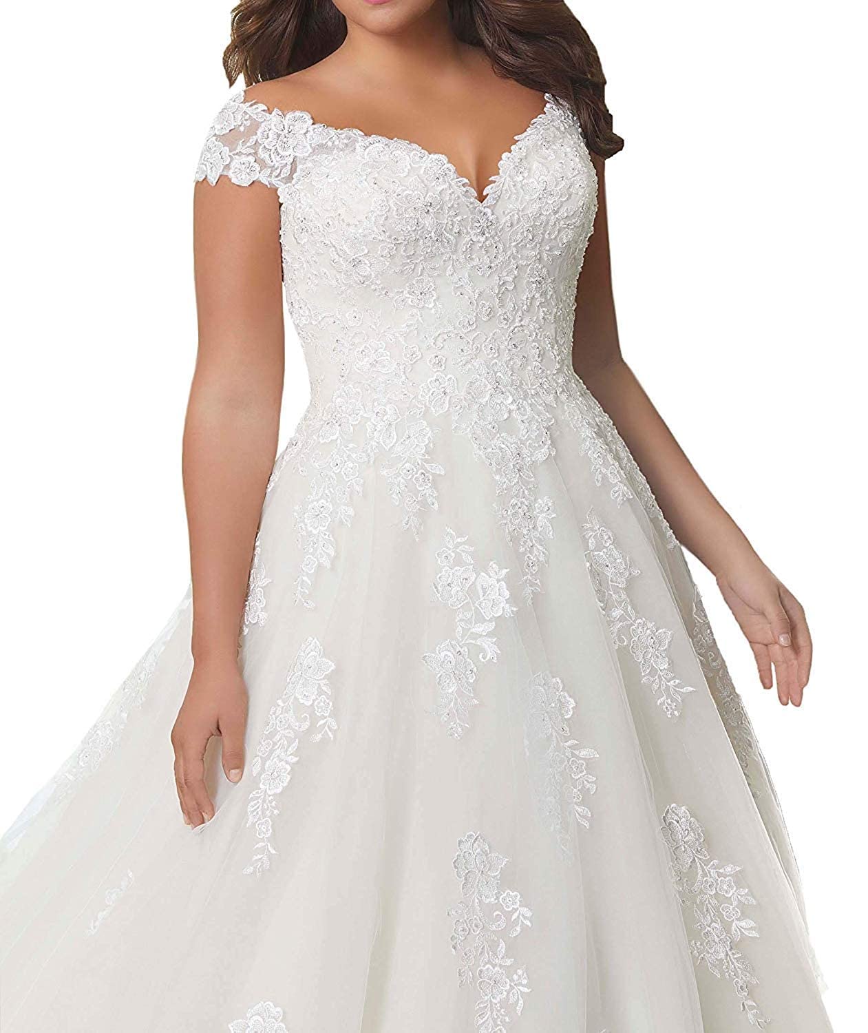 Damen Brautkleider Hochzeitskleider Große Größen V-Ausschnitt Spitze Ballkleid Brautkleid A-Linie