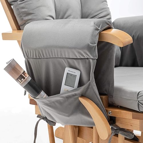 Miniatura 8 de Paddie Cojines de repuesto de terciopelo con almacenamiento, juego de cojines para mecedora con lazos, 5 unidades, color gris claro Gris