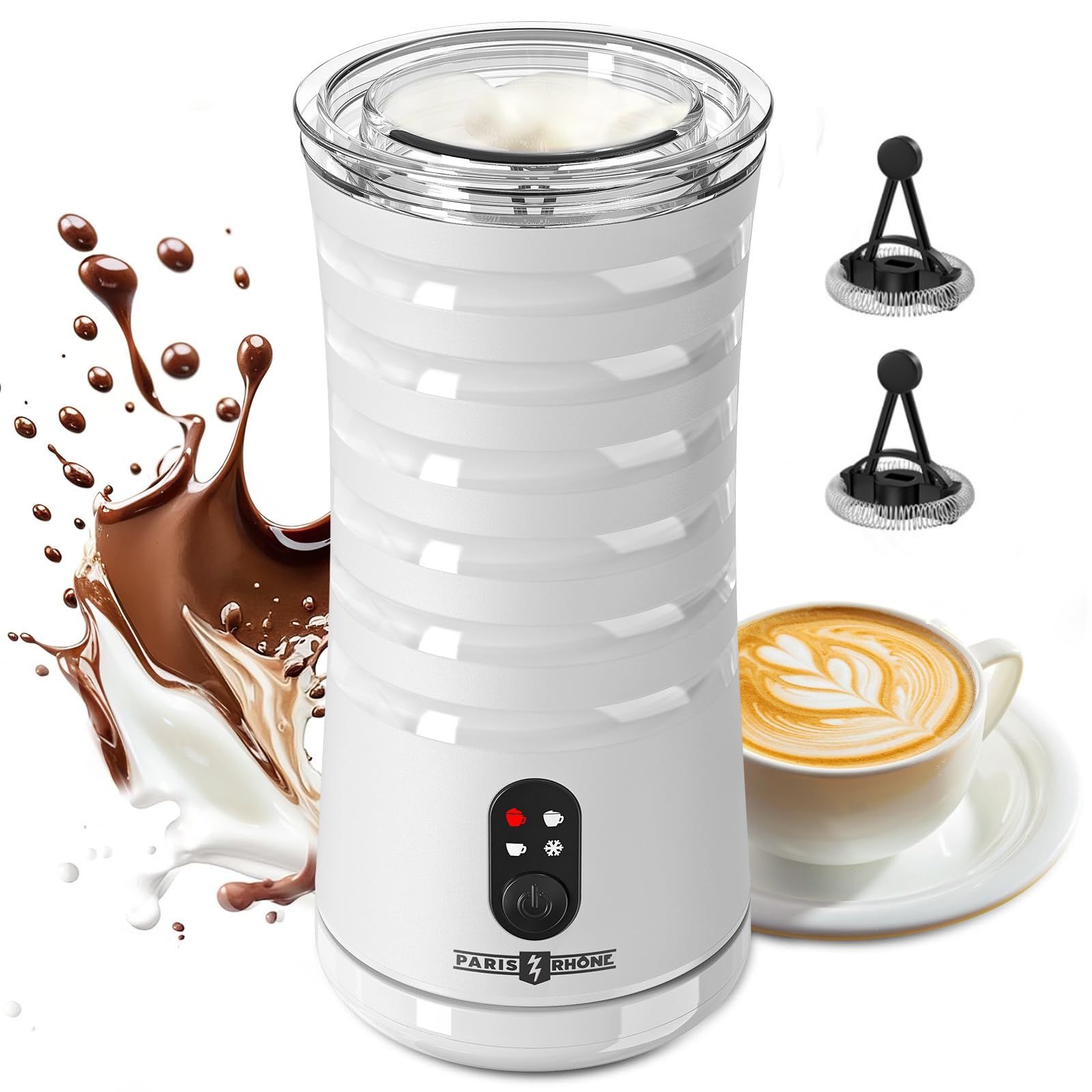PARIS RHÔNEMilk Frother, 4-in-1 Milk Steamer and Frother, Hot & Cold Foam Milk Warmer with Temperature Control, Auto Shut-Off Frother for Coffee, Latte, Cappuccino, Macchiato