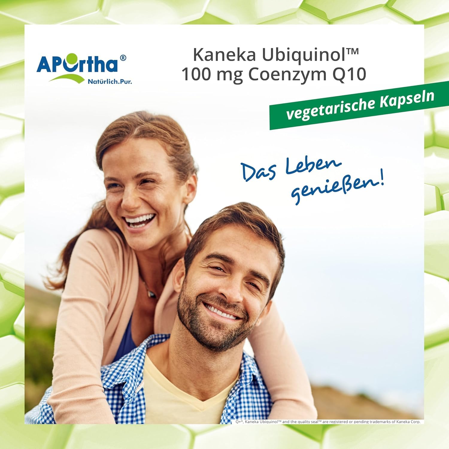APOrtha Kaneka Ubiquinol Coenzym Q10 100 mg 60 vegetarische Kapseln, CoQ10 Kapseln hochdosiert 100mg, Hohe Bioverfügbarkeit durch bioaktives Ubiquinol, 2-fach Patentierter Rohstoff