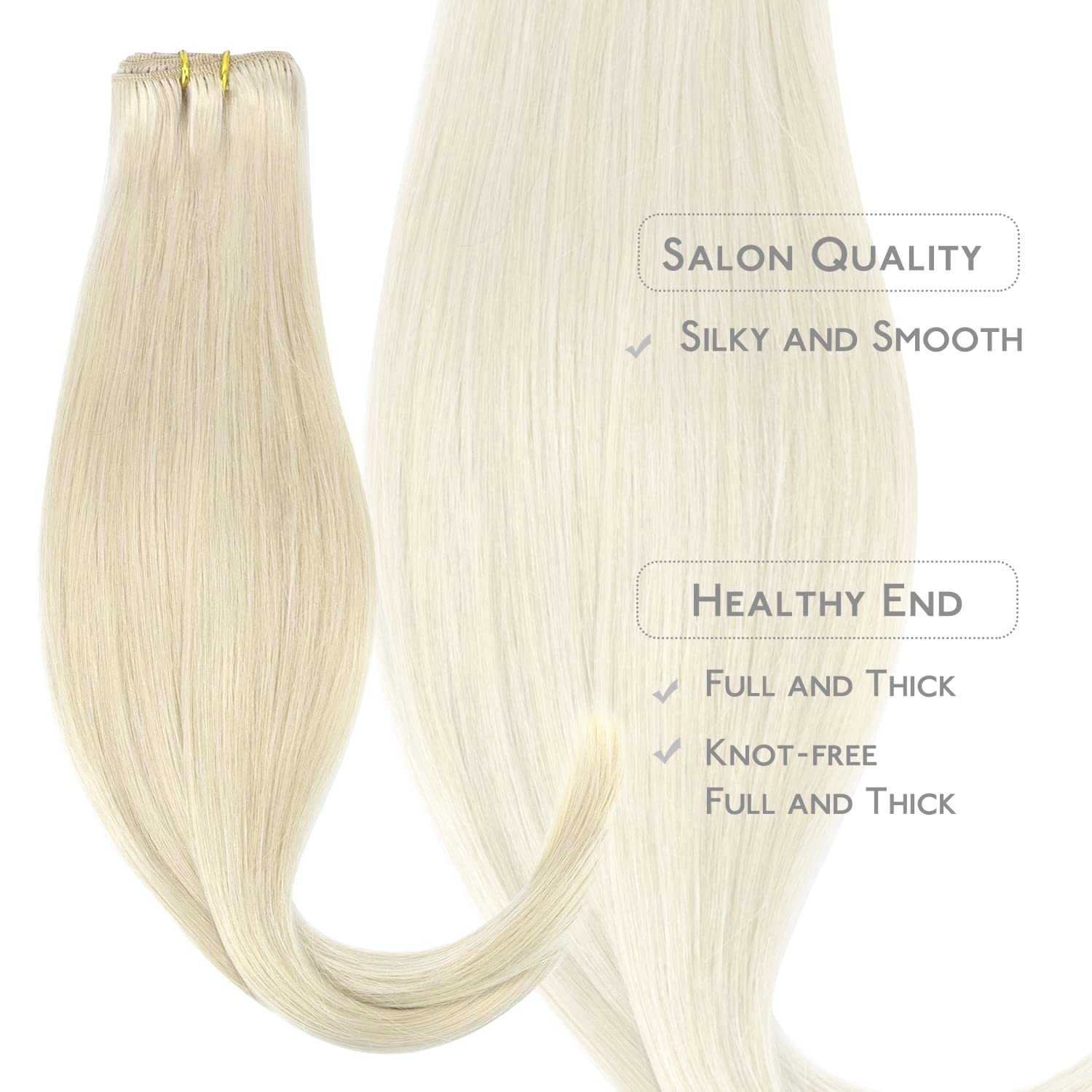 WENNALIFE Przedłużenia z naturalnych włosów z klipsem, włosy ludzkie Remy, 35 cm, 75 g, 5 szt., platynowy blond