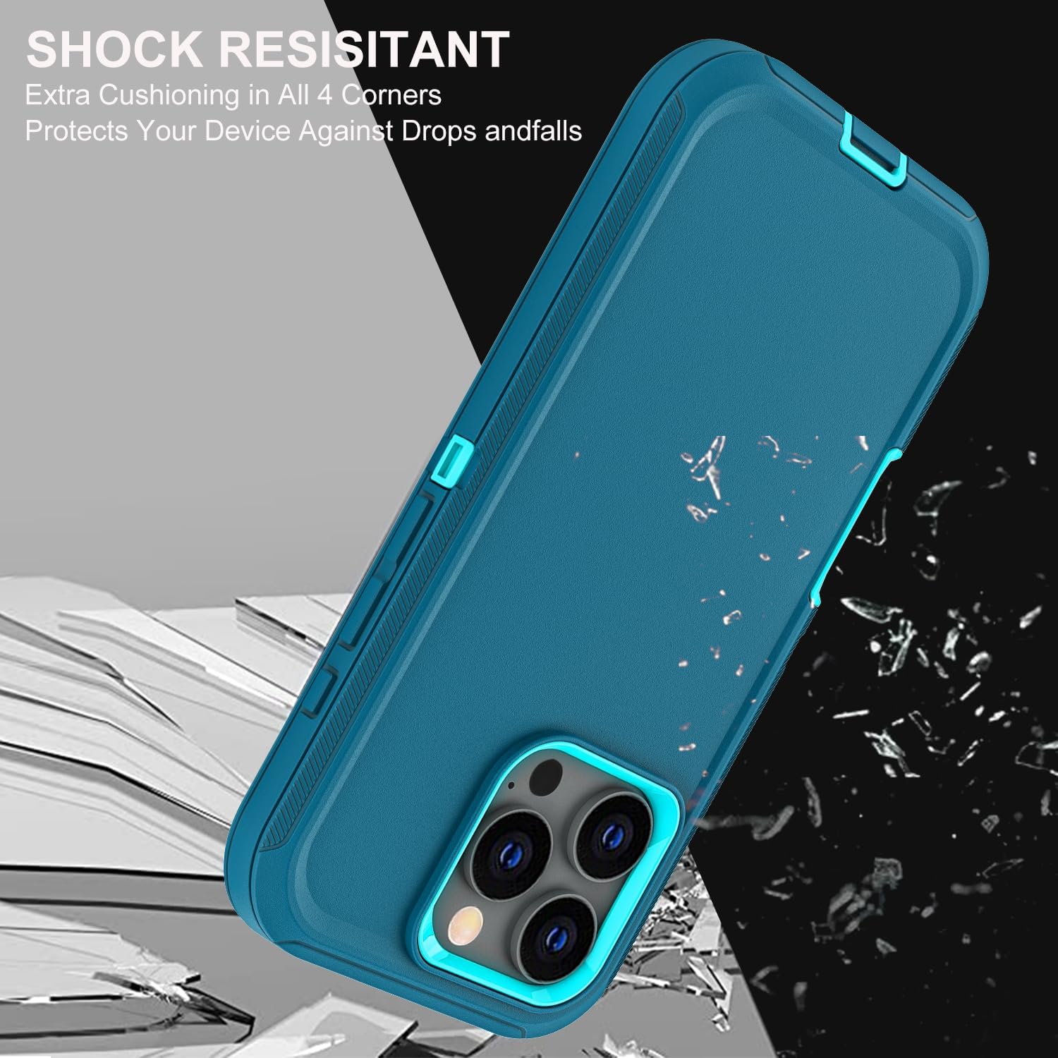 for iPhone 16 Pro Case, Military Grade 3 in 1 Heavy Duty Shockproof/Drop Proof/Dust Proof Case with 2Pcs Tempered Glass Screen Protector (Blue/Turquoise) - Image 5