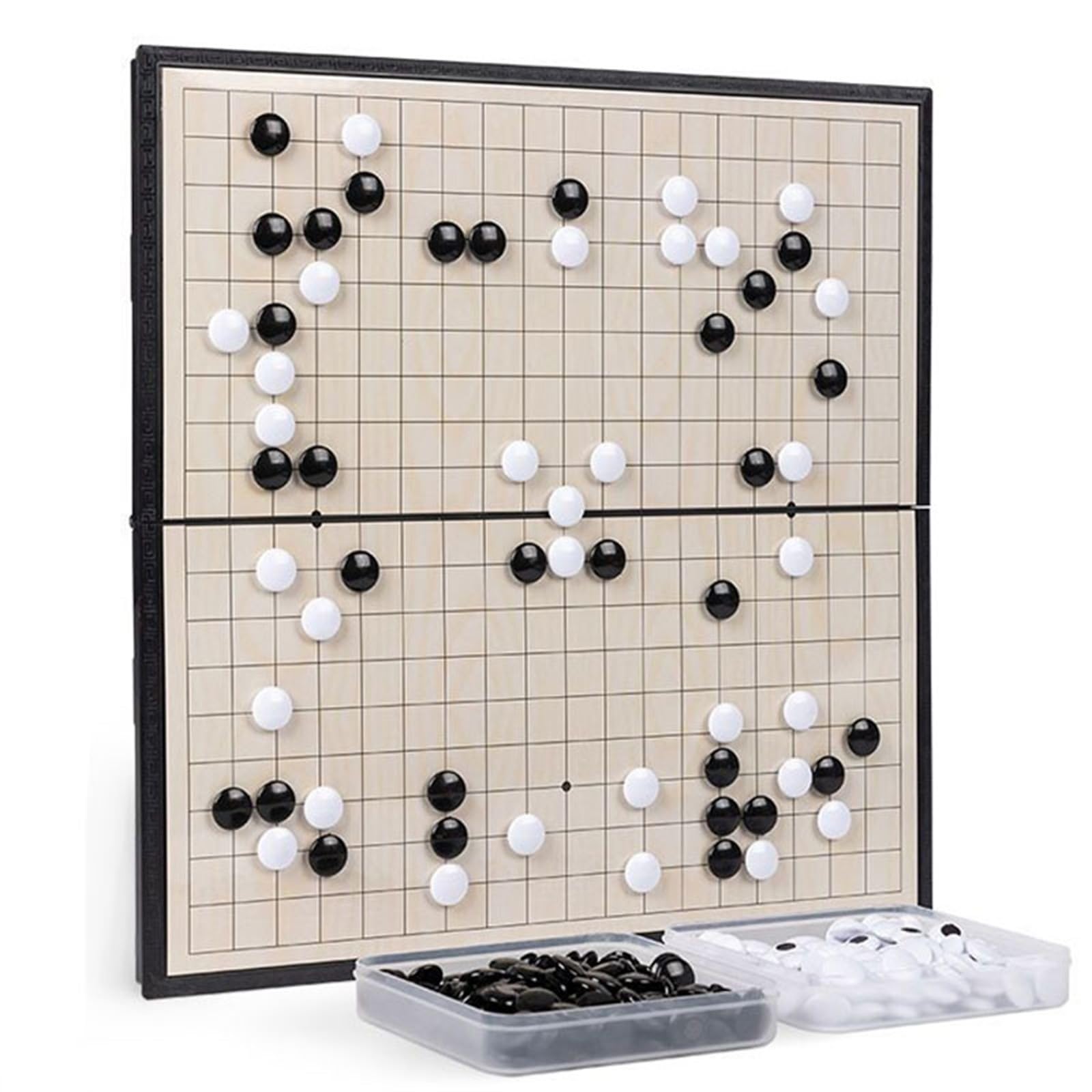 Go Game Set, con piezas magnéticas, tablero plegable y cajas de almacenamiento, piedras convexas individuales para mejorar las habilidades estratégicas y el enfoque (amarillo + negro, H)