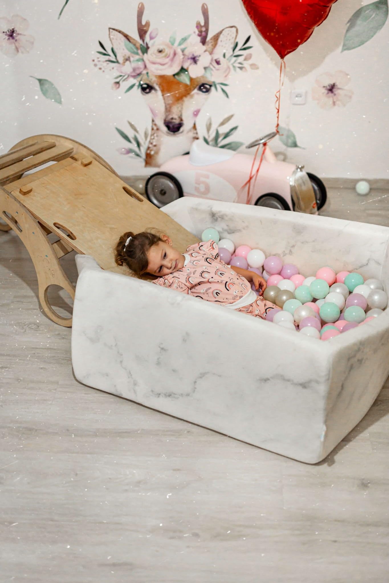 Mimii Piscine à balles Ronde 90x90x40 cm en Mousse (Design marbre) pour Bébé et Enfant Jouet - 400 balles Couleur Marbre - Balles: Menthe/Clair/Rose/Bleu/Ciel/nacré/Gris