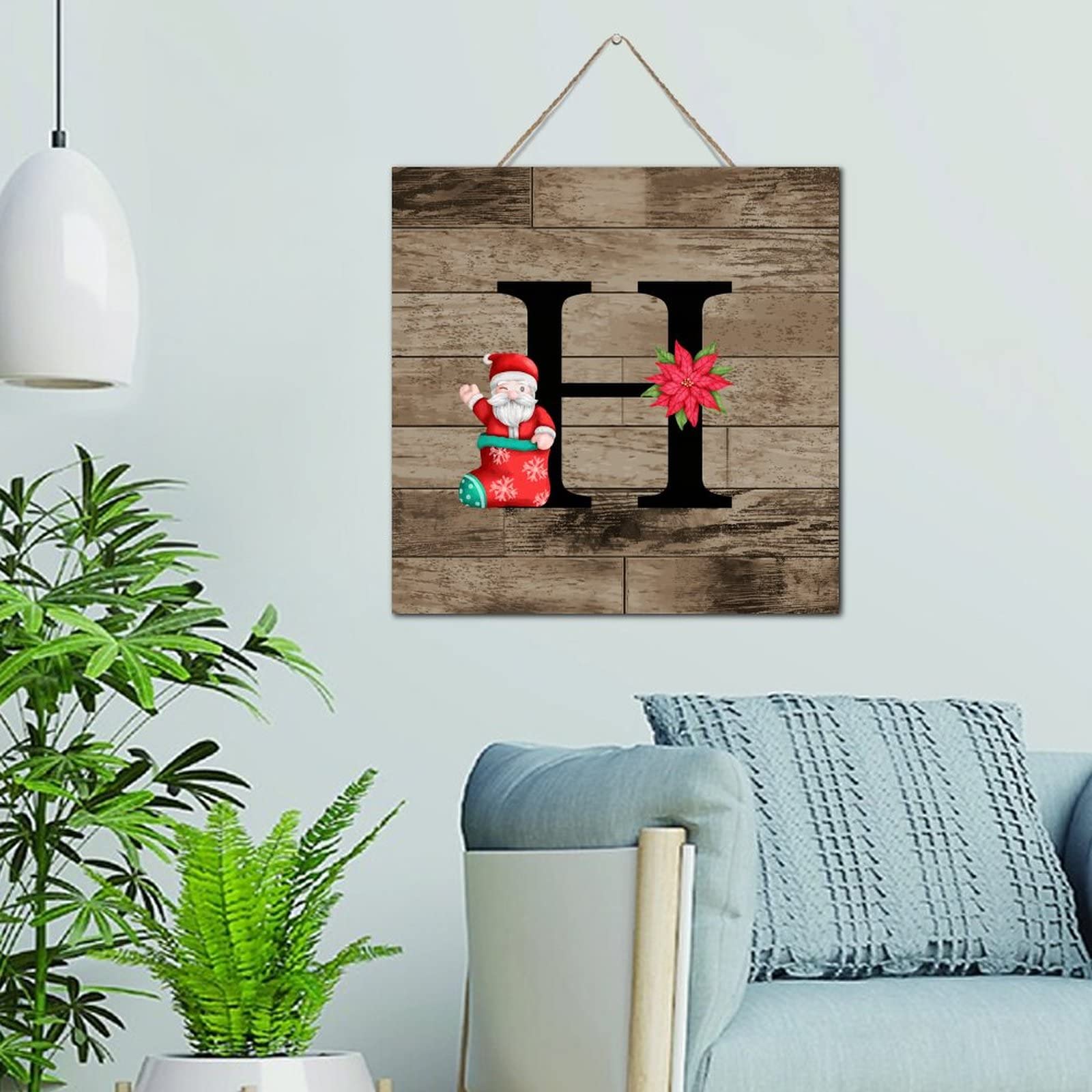 Plaque murale en bois relief lettre H format carre 30,5 cm