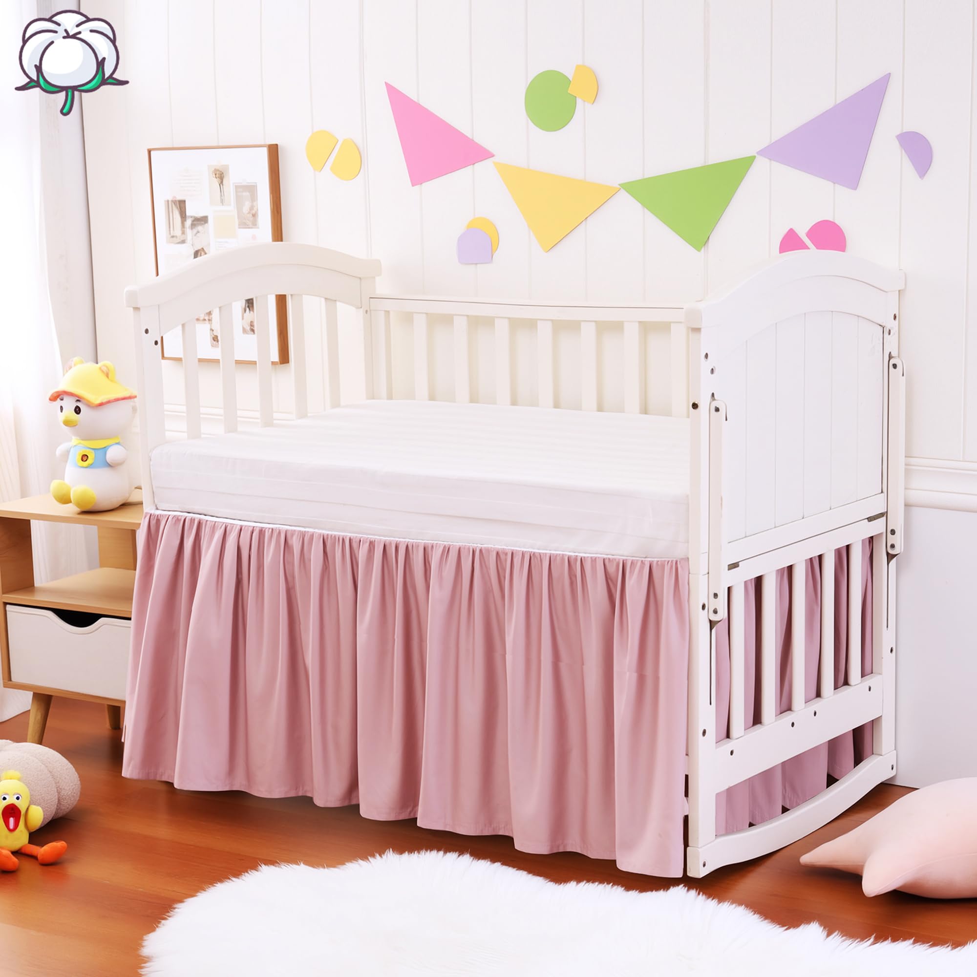 Zaizaihome Women's Ruffle-Pink Crib Skirt Pink 400 Thread Count Cotton Crib Dust Ruffle For Baby Girls And Boys, Soft And Breathable Crib Bed Skirt With 14" Drop