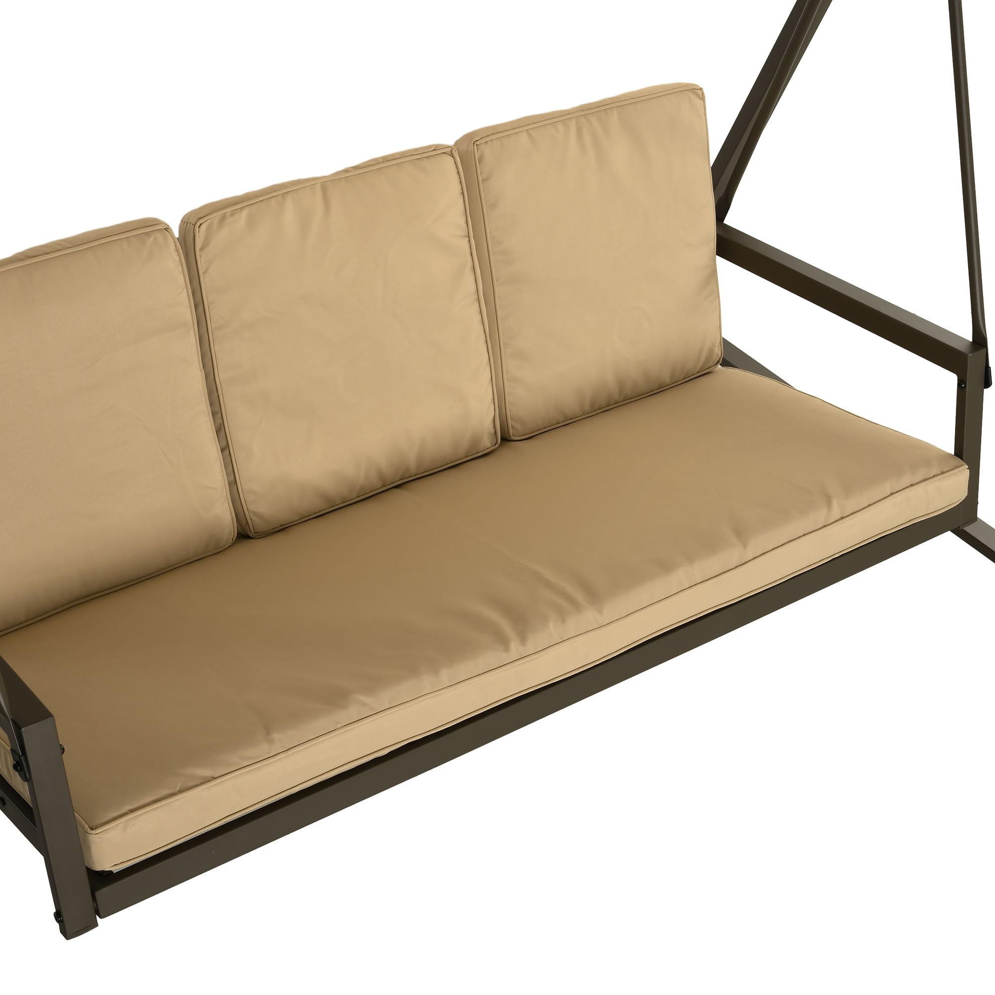 Outsunny Columpio de Jardín de 3 Plazas Balancín Exterior Jardín con Toldo Ajustable Cojines Extraíbles y Estructura de Acero Carga 360 kg 200x125x175 cm Beige