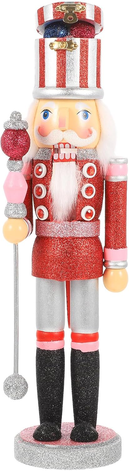 VICASKY Christmas Nutcracker Soldier Figurine Wooden Traditional Nutcracker Decor Red Desktop Ornament Holiday Display