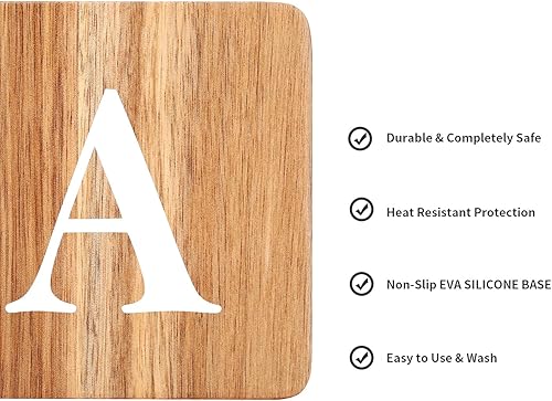 Miniatura 2 de Posavasos de madera para bebidas, paquete de 4 posavasos cuadrados personalizados con monograma, divertido regalo de inauguración de la casa,