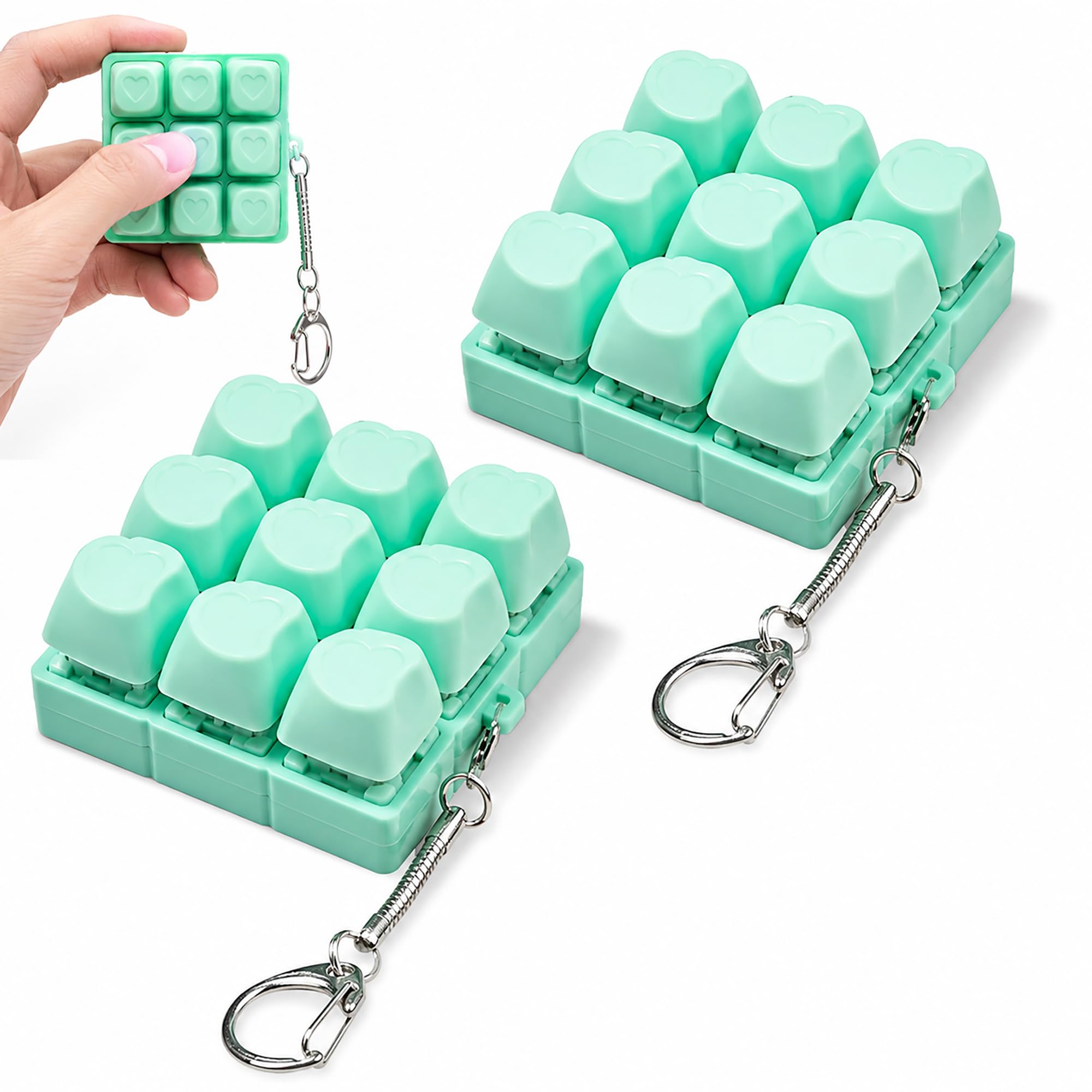 2 Pcs Clicky Fidget Toy, 9-Key Keyboard Fidget Keychain For Adults