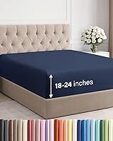 CGK Unlimited Extra Deep Queen Fitted Sheet Navy Blue - Fits 18-24" Mattresses, Ultra Soft Microfiber, Wrinkle & Fade Free, Stays Secure