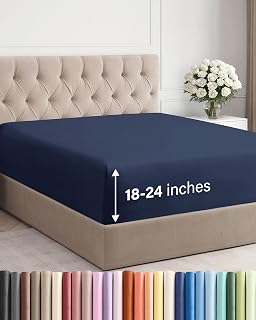 CGK Unlimited Extra Deep Queen Fitted Sheet Navy Blue - Fits 18-24" Mattresses, Ultra Soft Microfiber, Wrinkle & Fade Free, Stays Secure