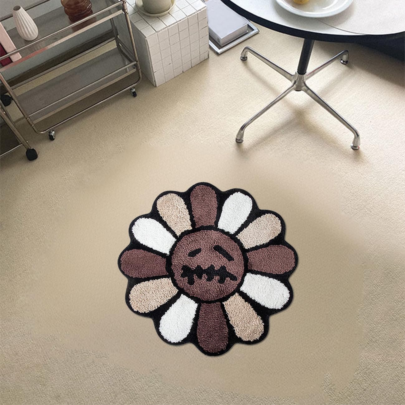 Trippy Flower Rug Cool Bathroom Rugs 2FT Gothic Brown Bath Mat Tufted Extra Soft Water Absorbent Quick Dry Bathroom Mat Non Slip Halloween Skull Horror Decor Carpet (Brown,2x2FT)