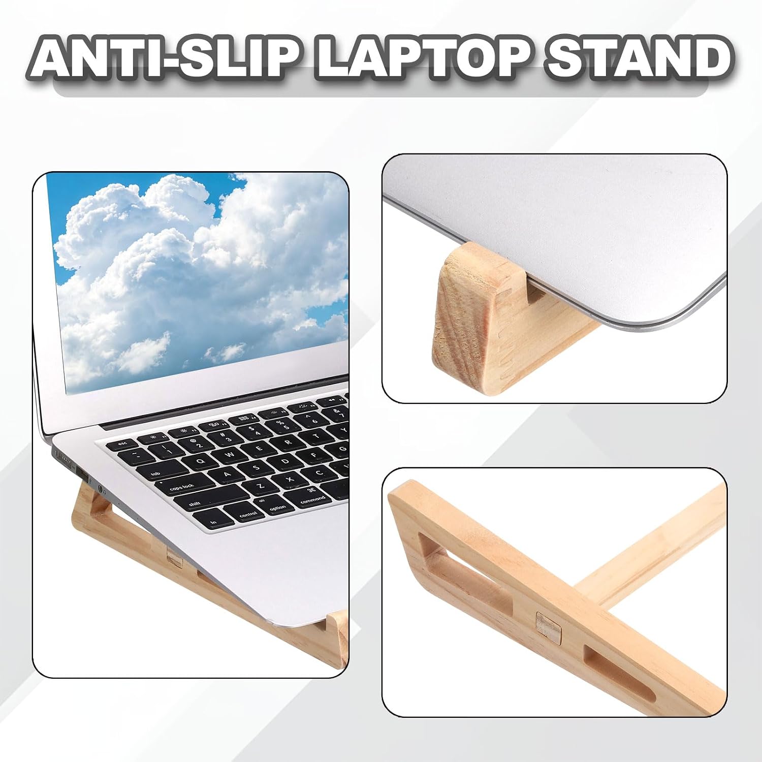 PATIKIL Wooden Laptop Keyboard Stand 1-Pack Pine Wood Laptop Holder Natural image 3