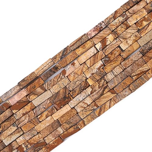 Cuentas de tubo de jaspe marrón natural, rectángulo, 0.157 x 0.512 in, 15.7 in, cuentas de piedra para fabricación de joyas