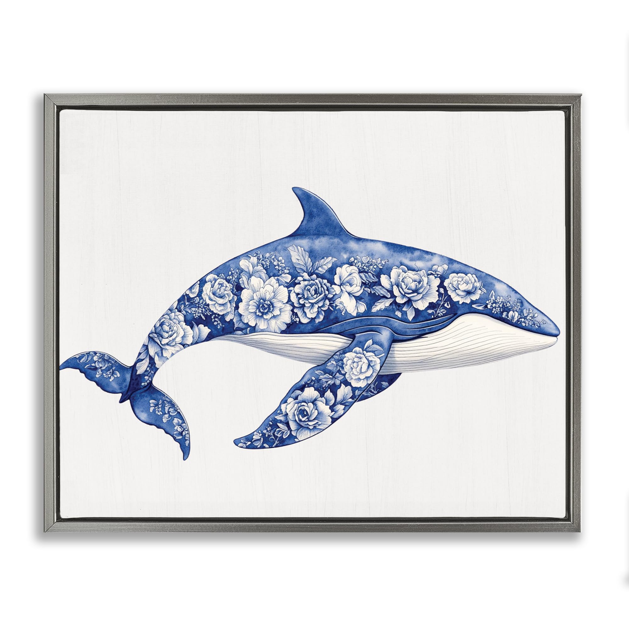 'Floral Toile Whale'| Floating Frame Canvas Art