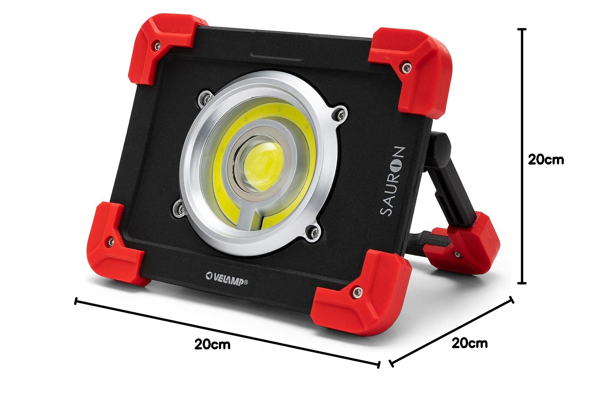 Velamp Sauron Proiettore Ricaricabile LED 20W, con Powerbank e Supporto orientabile. per lavori, Garage, Trekking, Campeggio, Caccia. 20 W, Rosso