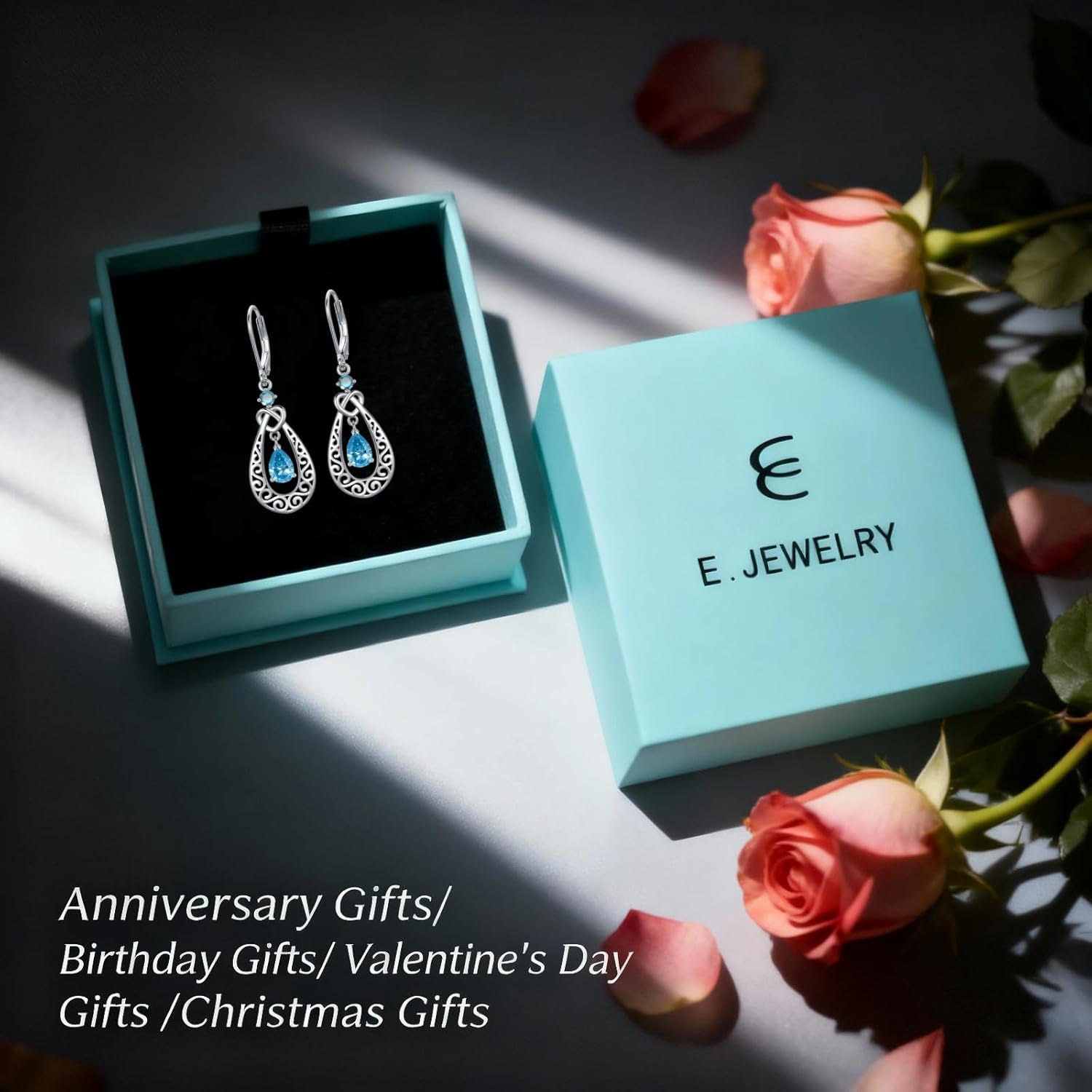 Teardrop Birthstone Dangle Drop Earrings Sterling Silver Infinity Filigree Leverback Earrings, Infinity Love Birthday Anniversary Valentines Day Gifts for Her Women Mom Wife - Image 6