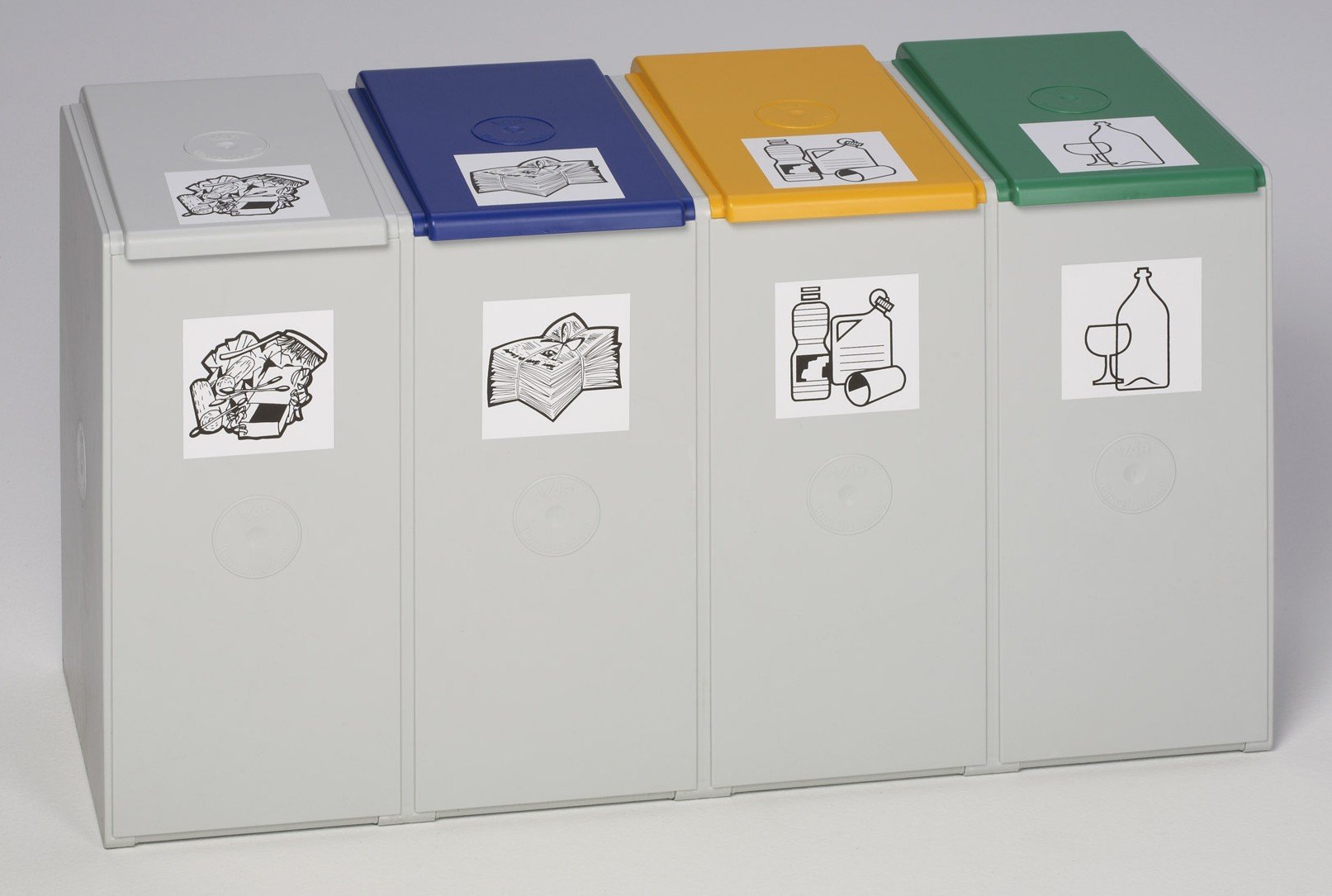 PROREGAL Robustes Abfall- und Wertstoffsammelsystem 4-Fach | ohne Deckel | 40 Liter, HxBxT 57x101x40,5cm | Kunststoff | Grau | Mülleimer Abfalleimer