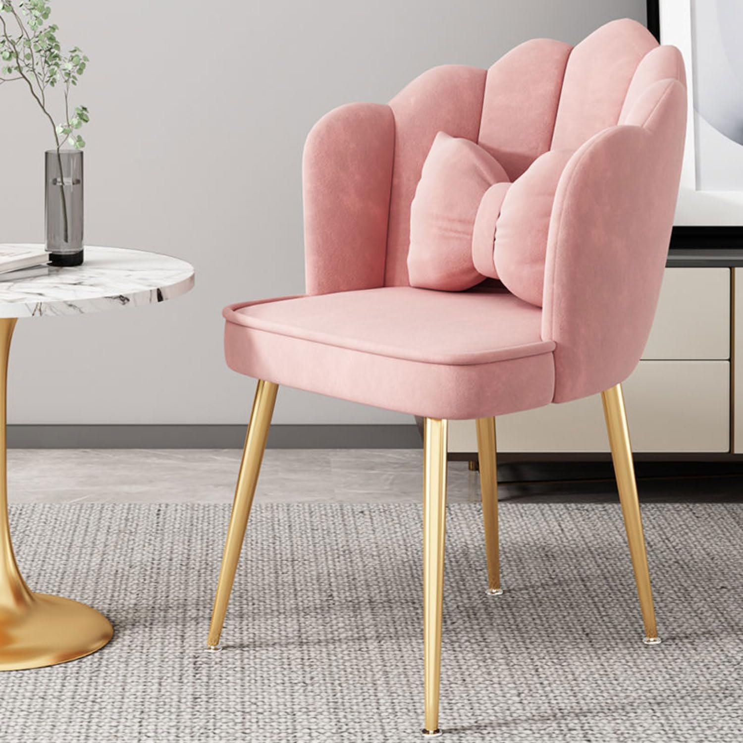 Rosa Samt Esszimmerstuhl 4er Set Hohe Rückenlehne Lounge Sessel mit Metallbeinen, Stilvolle Polsterstühle für Esszimmer, Wohnzimmer oder Badezimmer Dekor