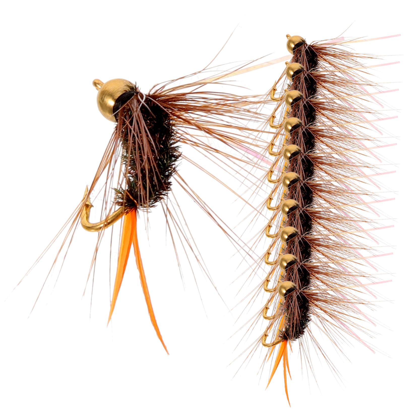 Happyyami 12 Anzuelos de Cobre y Pluma de Pavo Real para Señuelos Pesca Black Bass, Artificiales y Realistas Colores Vivos para Pesca al Aire Libre de Salmón y Trucha