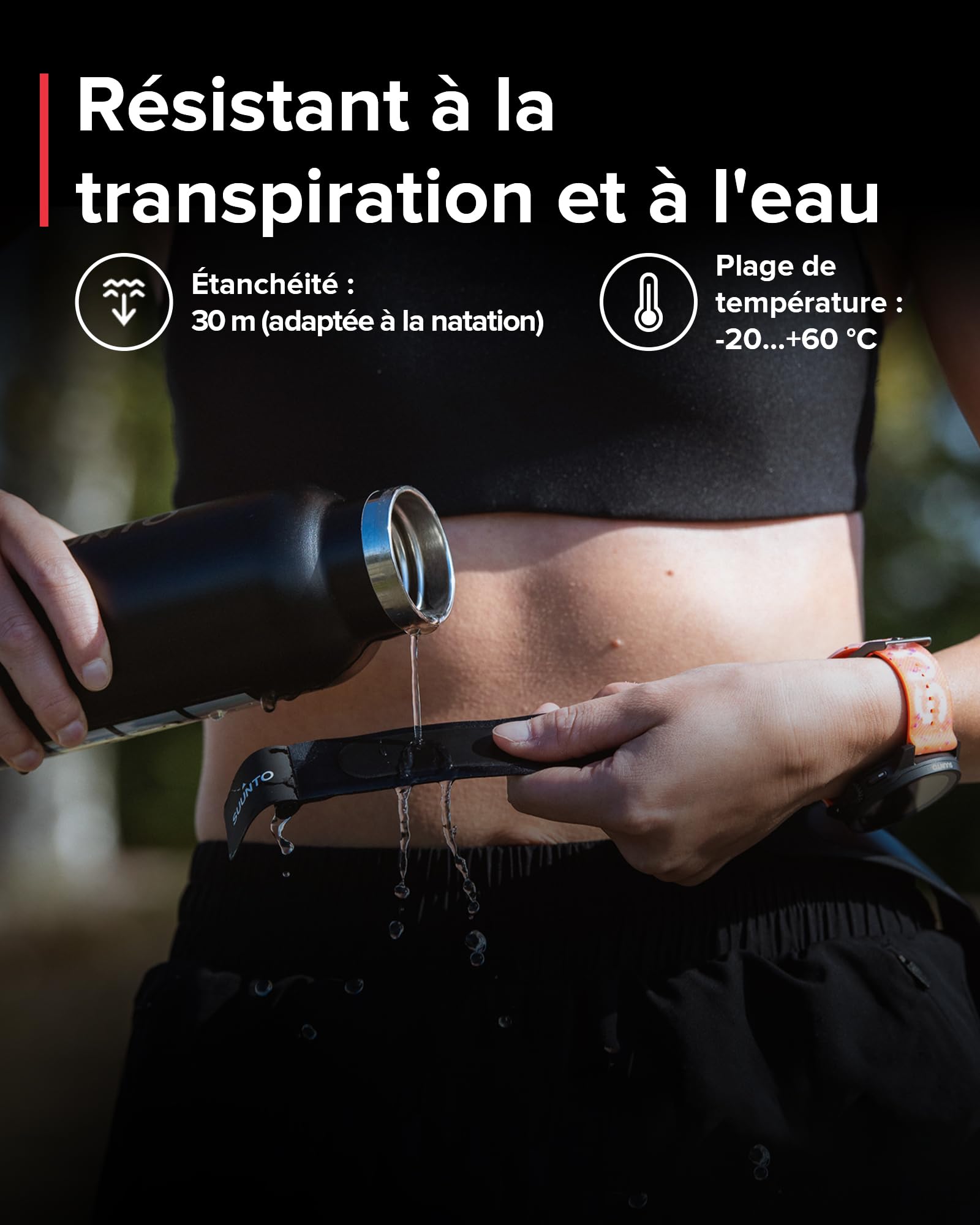 SUUNTO Smart Ceinture Fréquence Cardiaque, Capteur VFC pour Multisport, 30 m de Étanchéité, Bluetooth (BLE), Heart Rate Monitor, Batterie Longue Durée, Mémoire Interne, Sangle de Poitrine Remplaçable