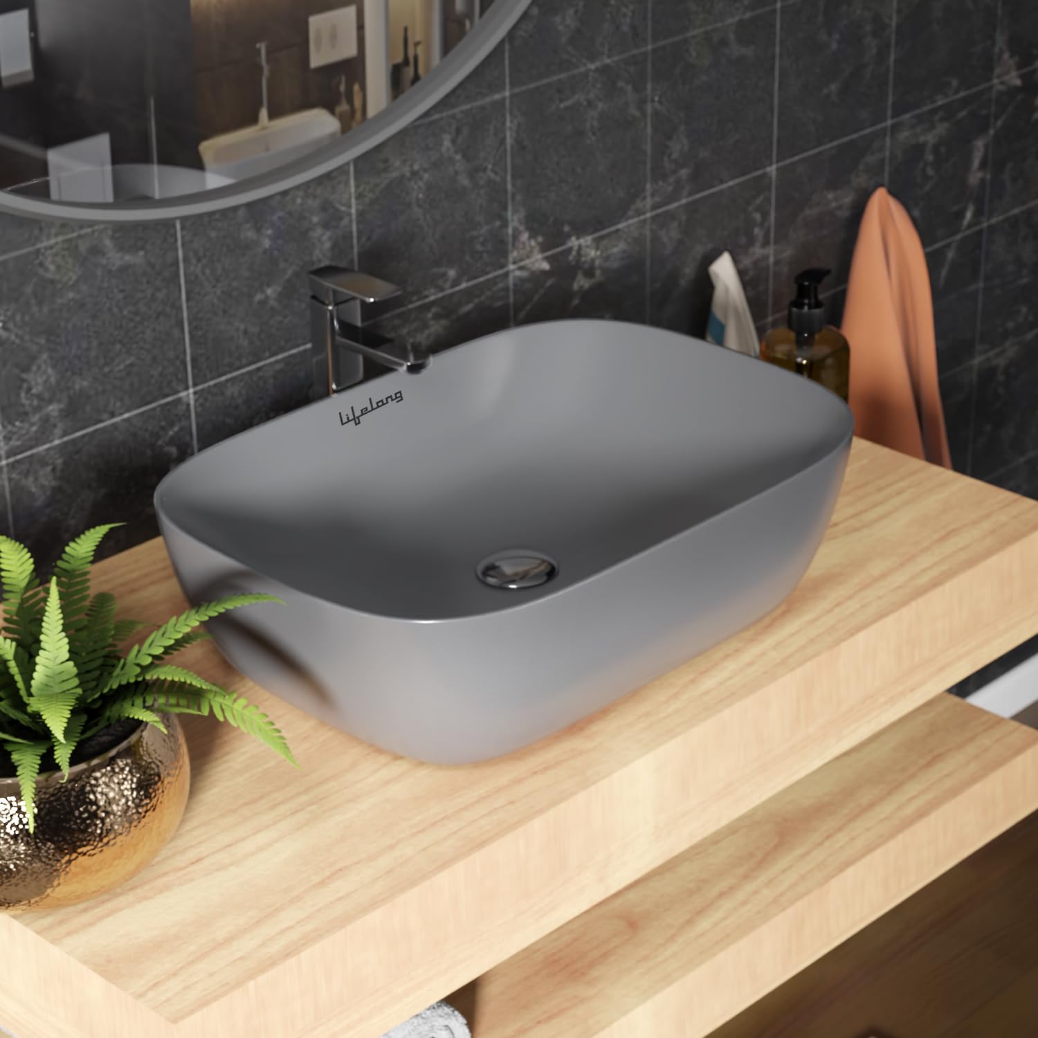 Lifelong Wash Basin for Bathroom - Tabletop Washbasin - Ceramic Matt Finish Round Countertop Vessel Sink Ideal for Bathroom, Dining Hall & Vanity 33x46x16 cm (Matt Grey, LLHIBM07) (B0D7LVZ5Y4) Amazon Price History, Amazon Price Tracker