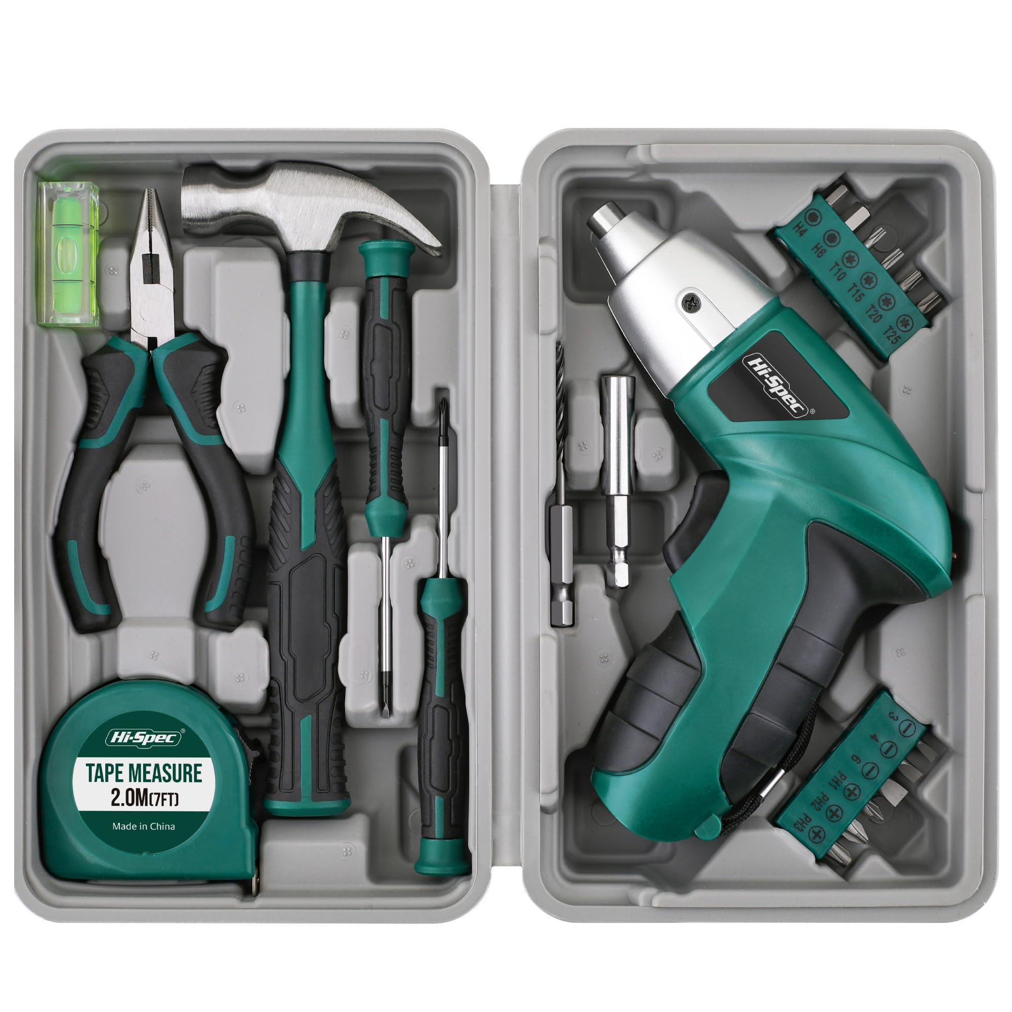 Hi-Spec USB Electric Power Screwdriver & Home DIY Tool Kit Set, Green