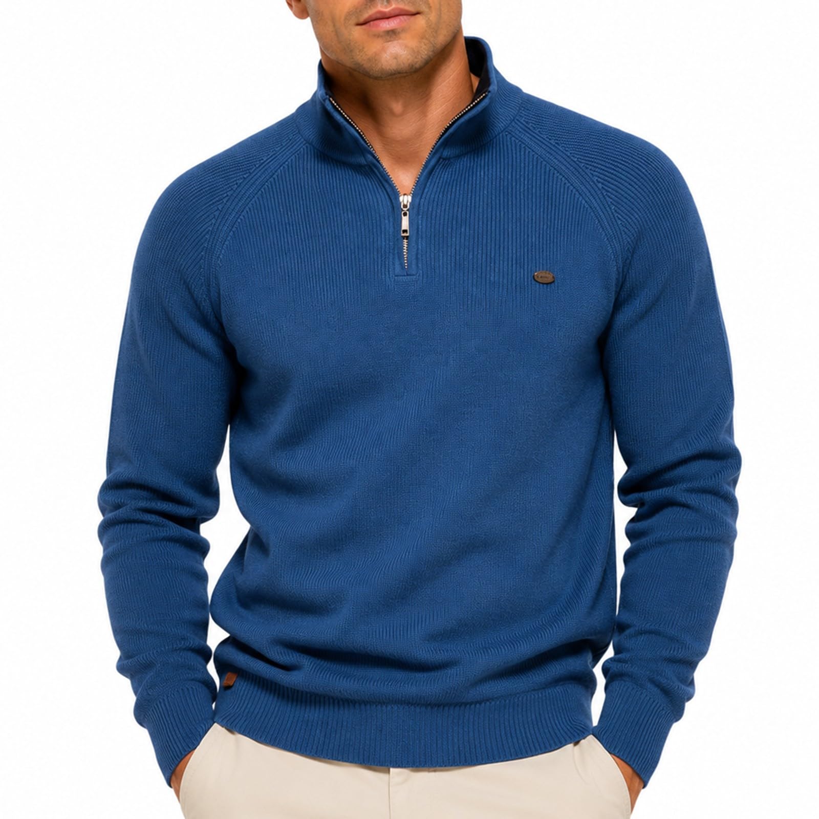 CHUNOTU - Maglione da uomo con cerniera a un quarto, a maniche lunghe | Casual Blocchi di Colore Maglioni Vestibilità Rilassata Autunno Inverno Stand Collare Top Caldo Abbigliamento Lounge Outdoor