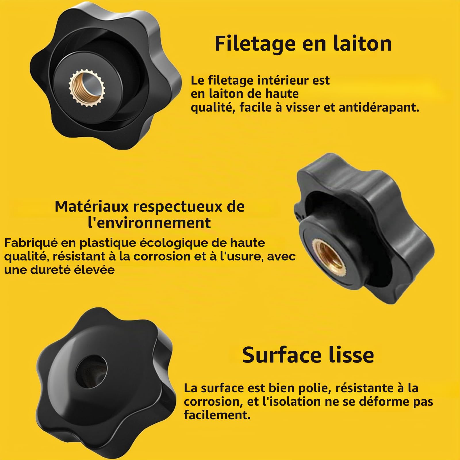 Lot de 20 écrous de poignée en forme d'étoile - Filetage intérieur M8 x 32 mm - Bouton de serrage - En plastique noir - Écrou moleté - Pour appareils mécaniques, industriels et électroniques