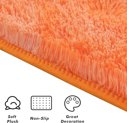 Miniatura 6 de Softlife Alfombra naranja para dormitorio, alfombra peluda de felpa mullida de 4 x 6 pies para sala de estar, niñas y niños, alfombra pequeña teñida