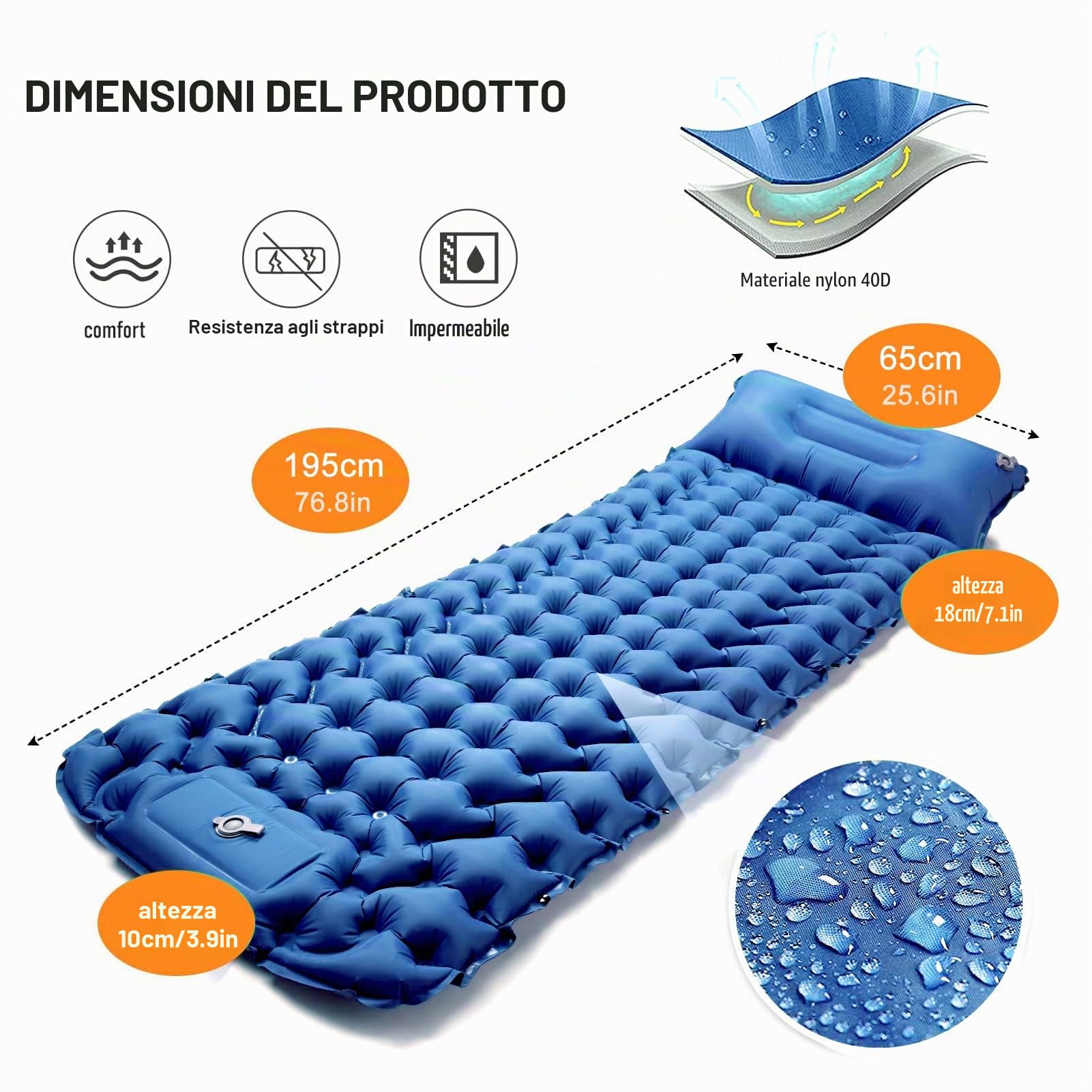 CALIYO Ultraleggero Materasso Gonfiabile Campeggio con Cuscino, Materassino Campeggio Autogonfiante, Portatile Materassino Autogonfiabile per Escursionismo Trekking Tenda