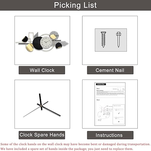Miniatura 8 de HAVFIFK Arte de pared de metal con geometría moderna, decoración de pared de 59.1 x 22.8 pulgadas, reloj de pared analógico, silencioso, sin tictac,