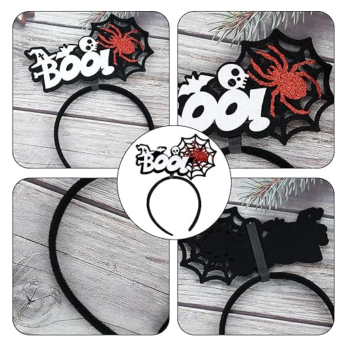 Miniatura 6 de TIMMOKO Diademas de Halloween para mujeres y niños, tela de araña negra, araña roja, blanco, murciélago, calavera, disfraz de fiesta de Halloween,