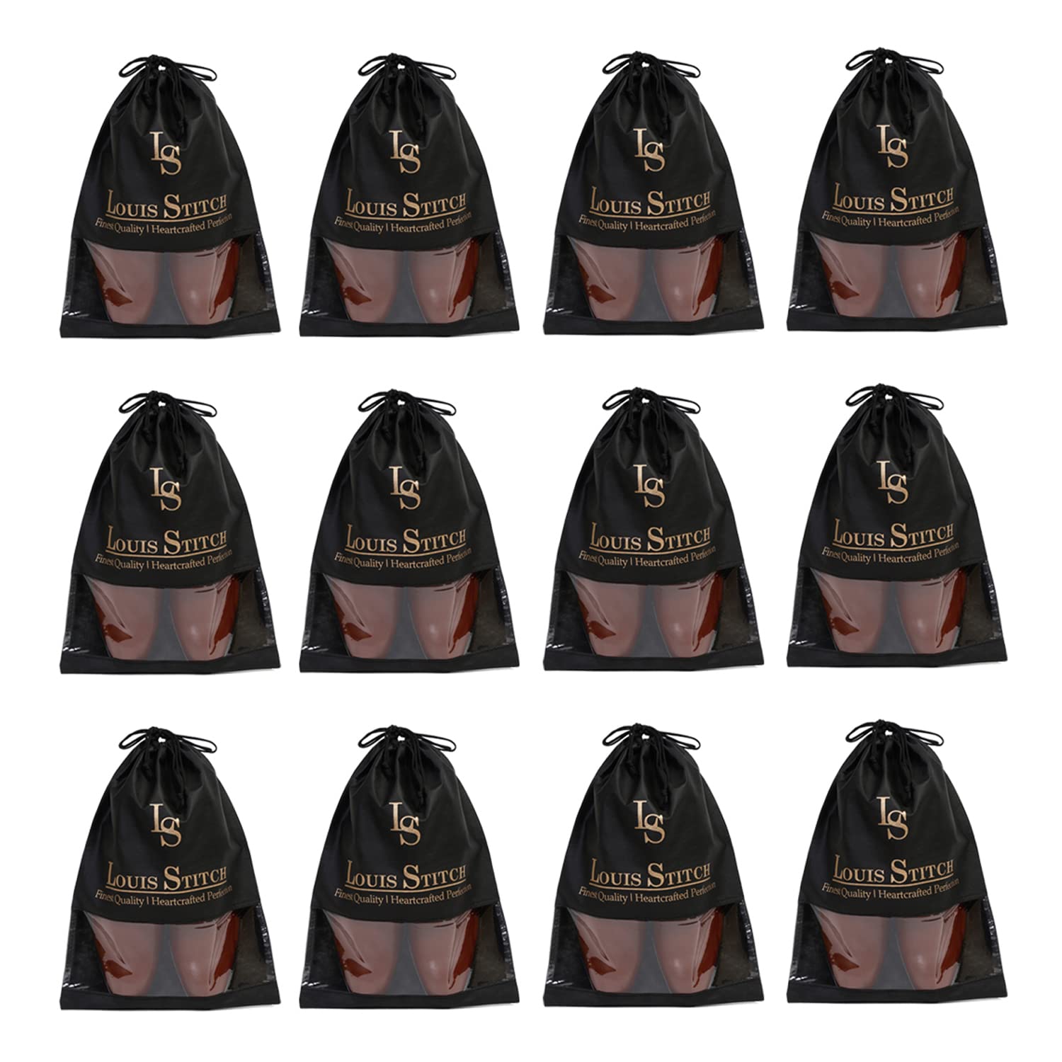 Non-Woven Shoe Bag Travel Accessories Shoes Storage Cover Waterproof String Bag's Organizer Combo for Men Women Unisex (Pack of 12) (Black See-thru)-image-37