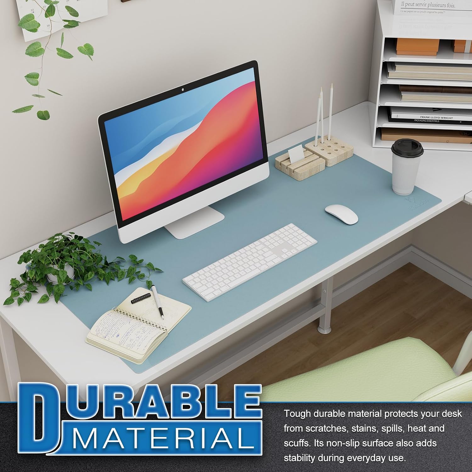K KNODEL Extra Large Desk Mat, Leather Mouse Pad (35.4"x17", Light Blue) image 5