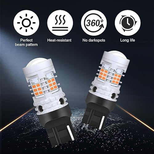 Miniatura 3 de dawfall Pack-2 Car 7440 LED Bulb, 3020-26SMD 360 Degree Uniformly Emitting High-brightness Turn Signal Driving Light, with Condenser Lens Alloy