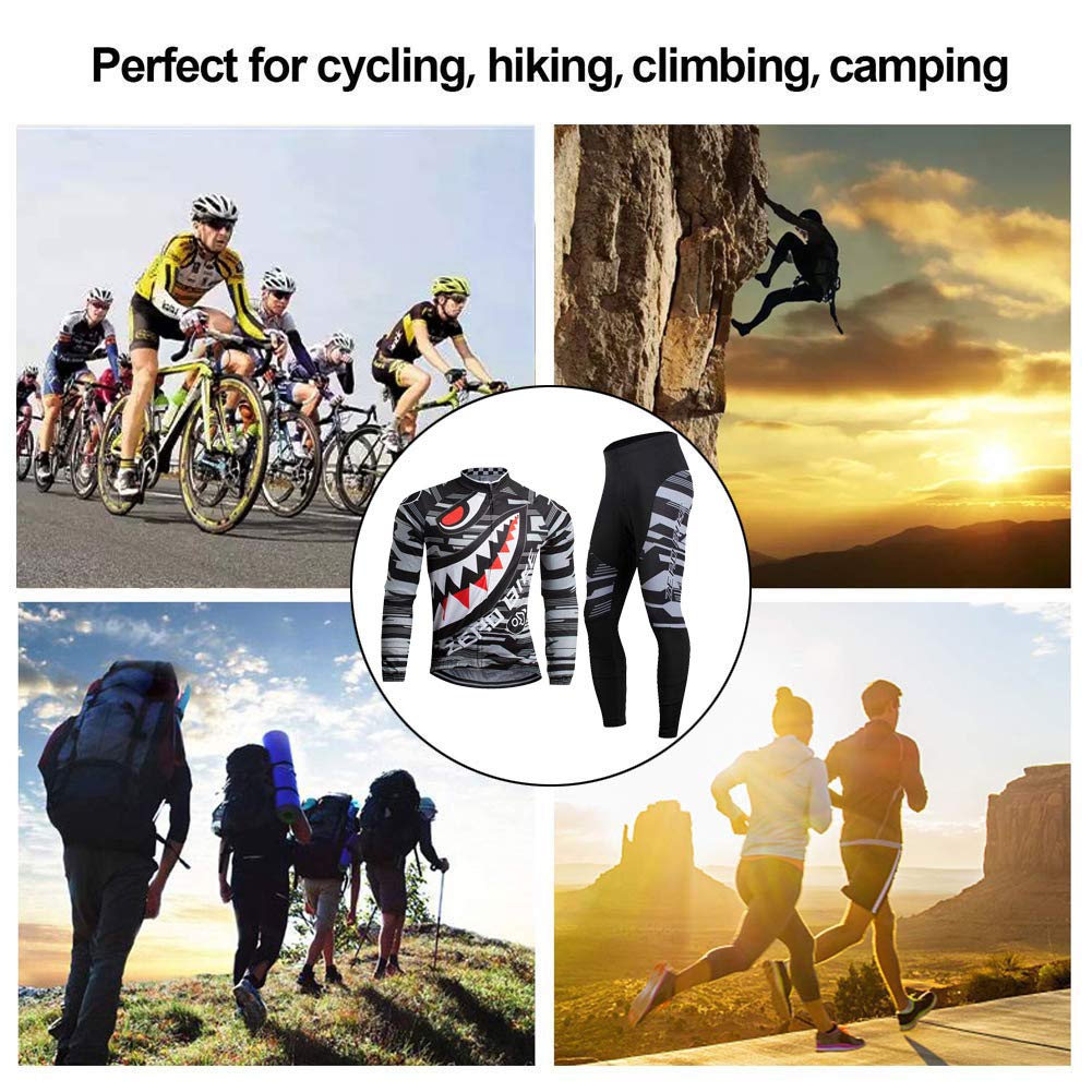 Uomo Manica Manica Lunga Jersey Abbigliamento Set, Ciclismo Jersey Camicia Gel Imbottito Pantaloni Ciclismo Equitazione Bike Sportswear