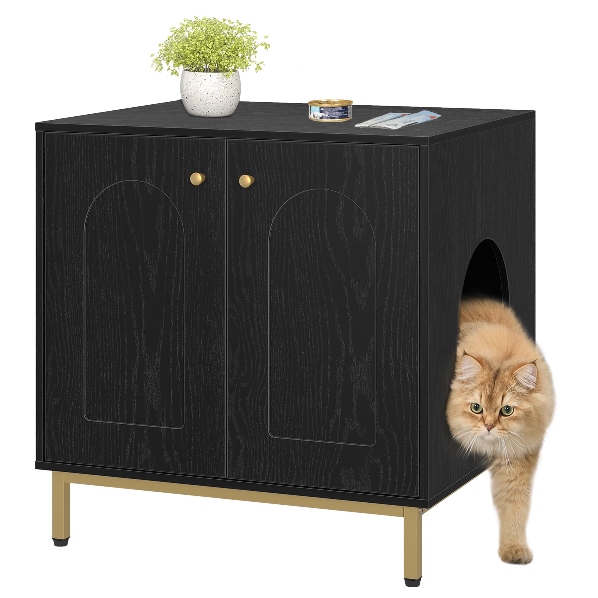 Hzuaneri Caja de Arena para Gatos, Muebles de Caja de Arena, Mesa Auxiliar para Casa de Mascotas, Banco de Gabinete de Almacenamiento, se Adapta a la Mayoría de Gatos, Negro CB81204G