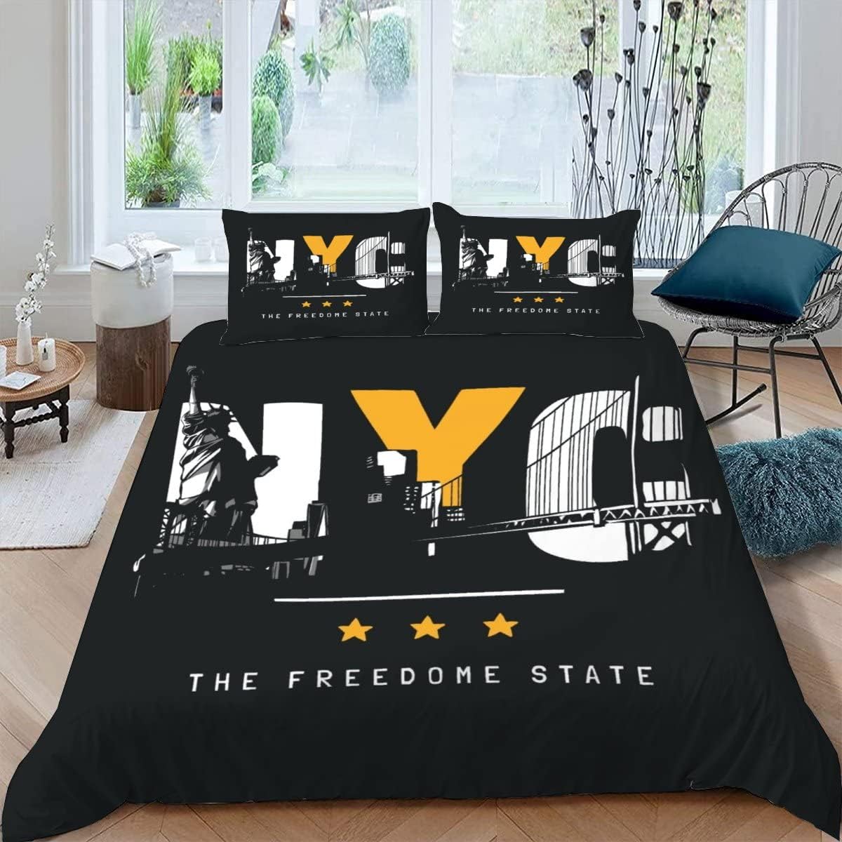 Housse de couette 240x260 New York avec 2 taies d'oreiller en microfibre noire