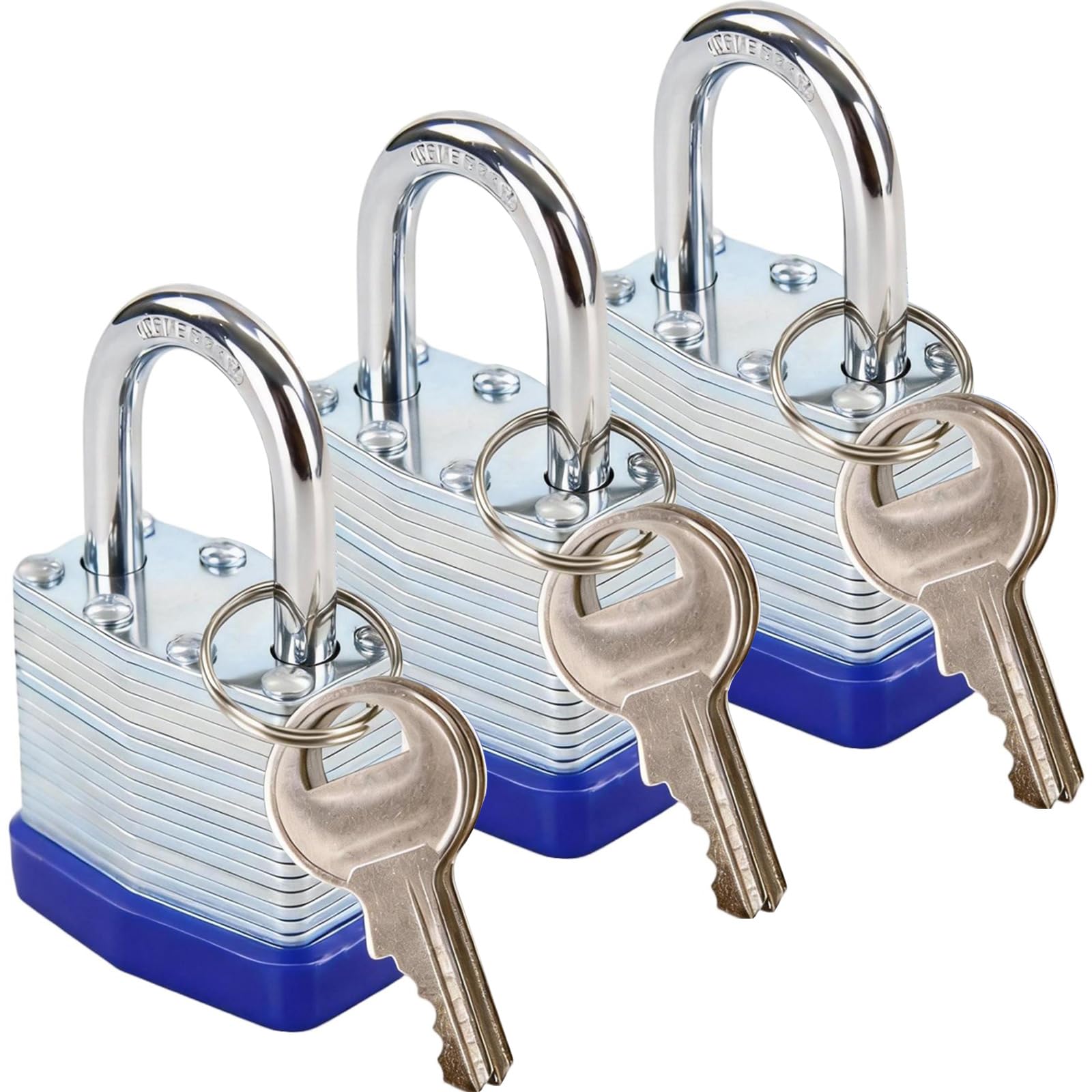 SEPOX® Trinity Keyed-Alike Padlocks Outdoor, Reinforced Laminated Steel Body Heavy-Duty 1-9/16" 40MM, Uncuttable Standard Shackle, 3-Pcs-Pack, 6-Pcs Same Keys, for Gym Locker, Toolbox, Shed, Storage