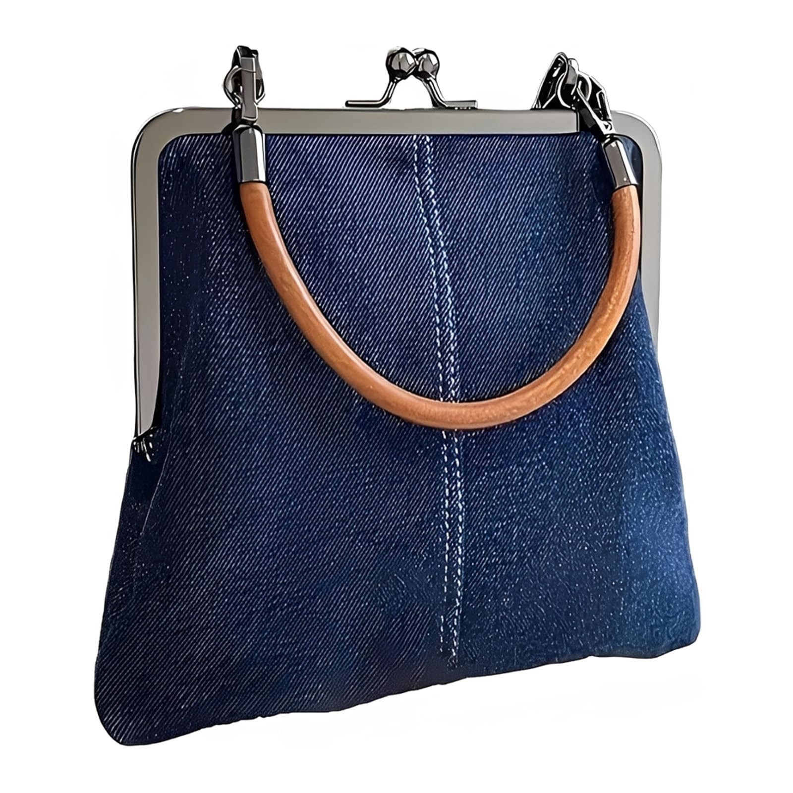 1-Piece Mobile Purse for Women Sling, Dark Blue Denim Bag with Plush Accents and 6.69-Inch Handle, Phone Pouch for Daily Outings-picture-22
